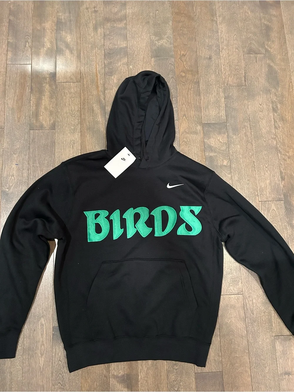 Nike Black Hoodie with Green BIRDS Script